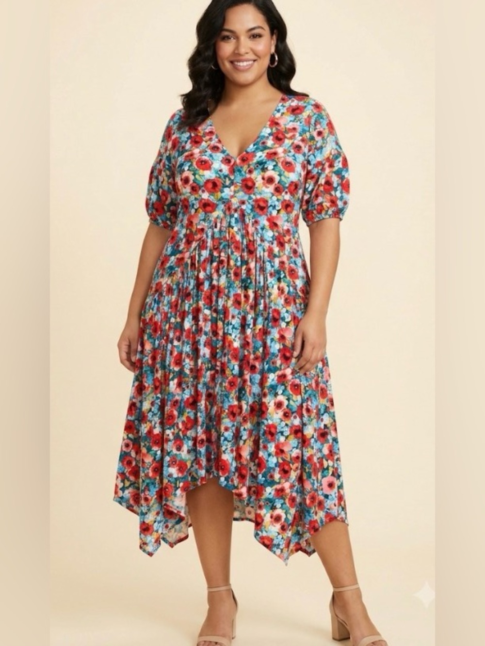 Avenue dress size 22/24 v-neck, short sleeve, beautiful floral vibrant dress